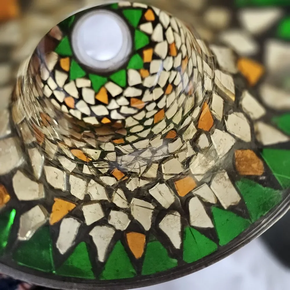 Two Mosaic Hurricane Candle Holder Stained Glass Tiles Bronze Pier 1